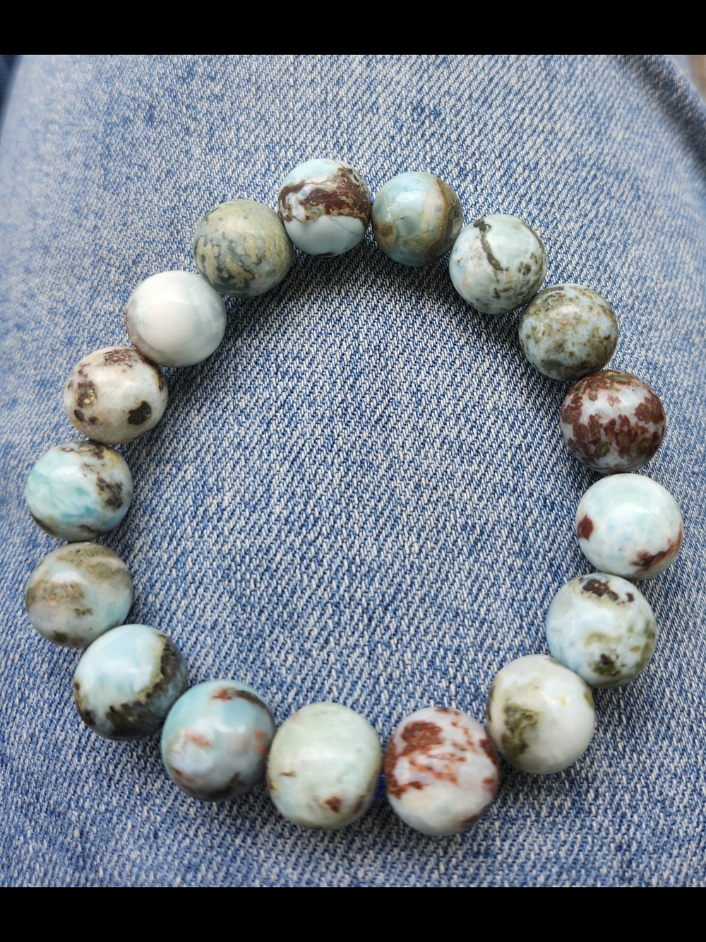 Dominican Republic Natural Blue-Green LARIMAR 12" Beaded Bracelet